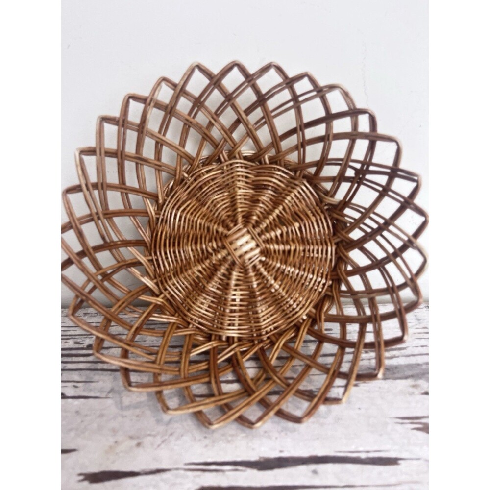 Vintage Ornate High Angled Woven Weaved Wicker Rattan Basket Country Home